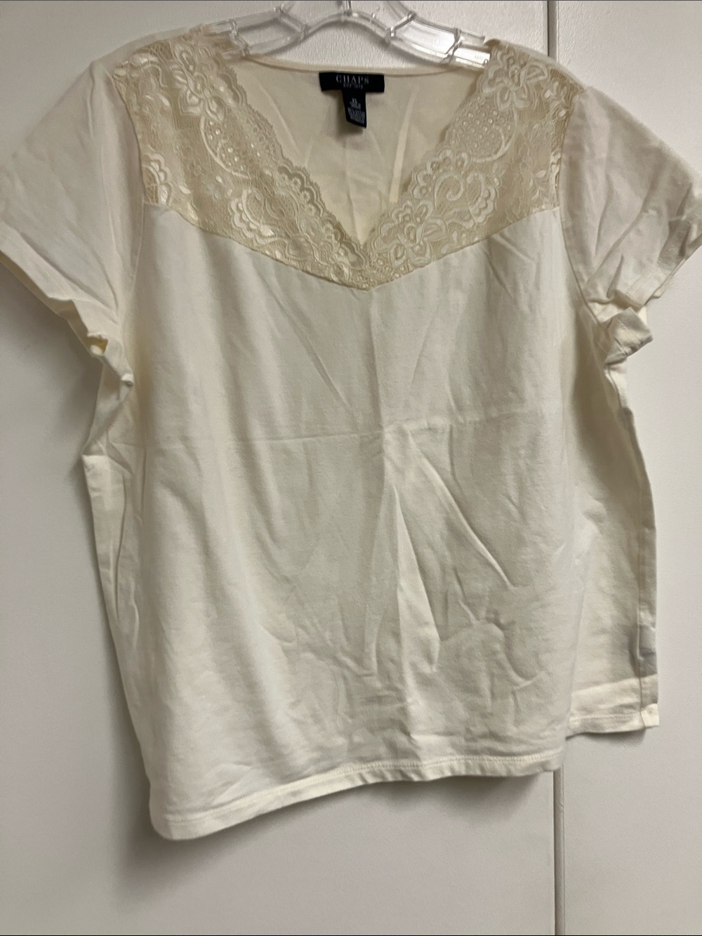 Chaps Cream Lace V-Neck Short Sleeve Tee